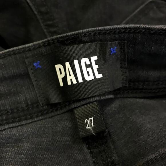 Paige Verdugo Ankle Jeans 27 Slater Destructed Skinny Distressed Raw Hem Black - Picture 3 of 5